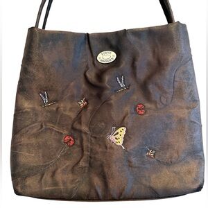 Steve Madden Dark Brown Embroidered Insect Shoulder Bag Purse